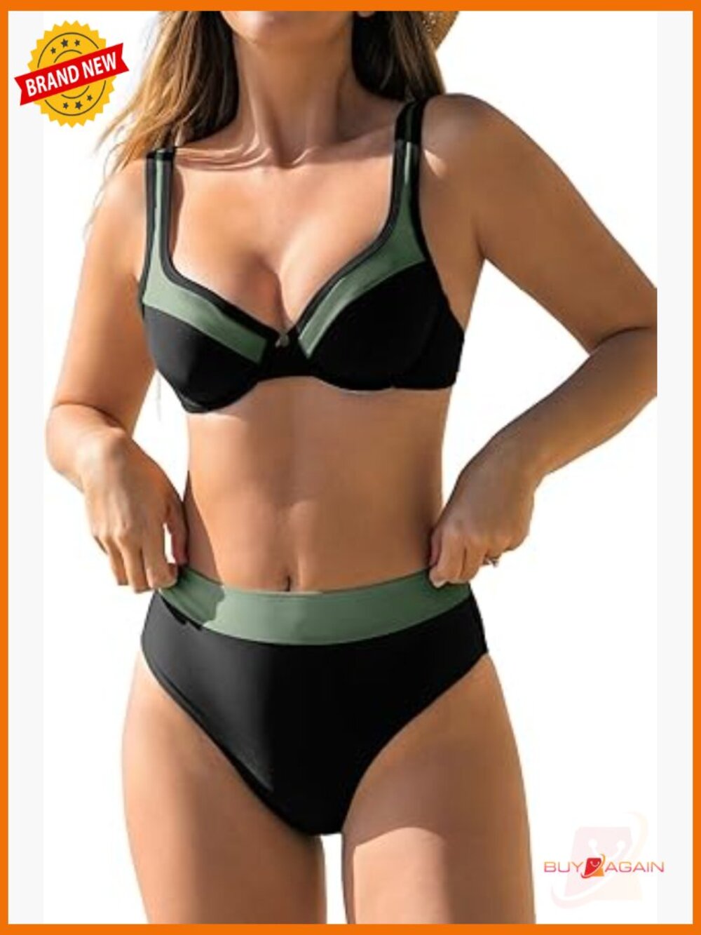 Two Piece High Waisted Underwire Bikini Set with Adjustable Straps
